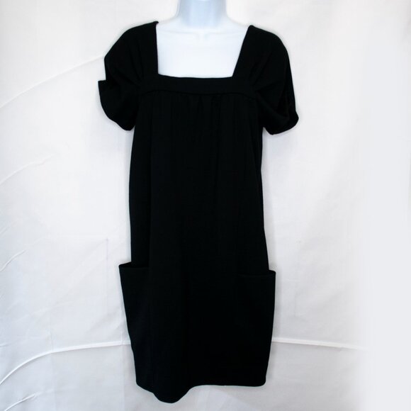 Vince Wool Blend Shift Dress 4 Black Square Neck Pockets Minimalist Casual AA03X - Picture 1 of 5